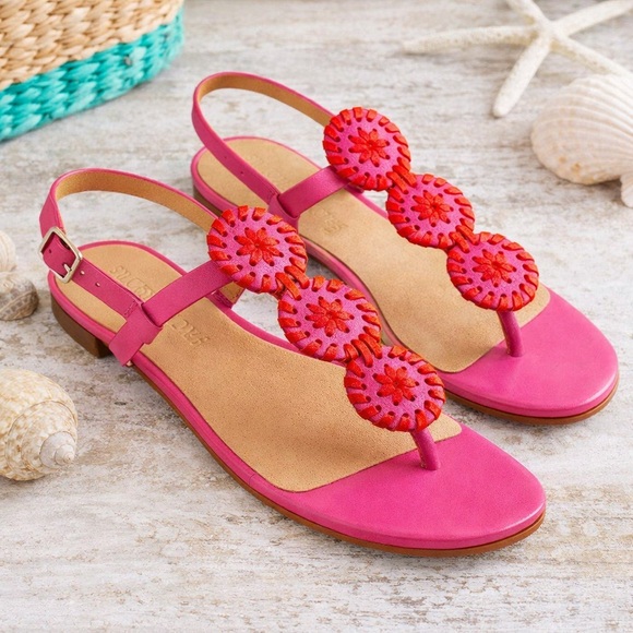Jack Rogers Shoes - Jack Rogers Whip Stitch Medallion Sandals Pink Red Size 9.5 M EUC